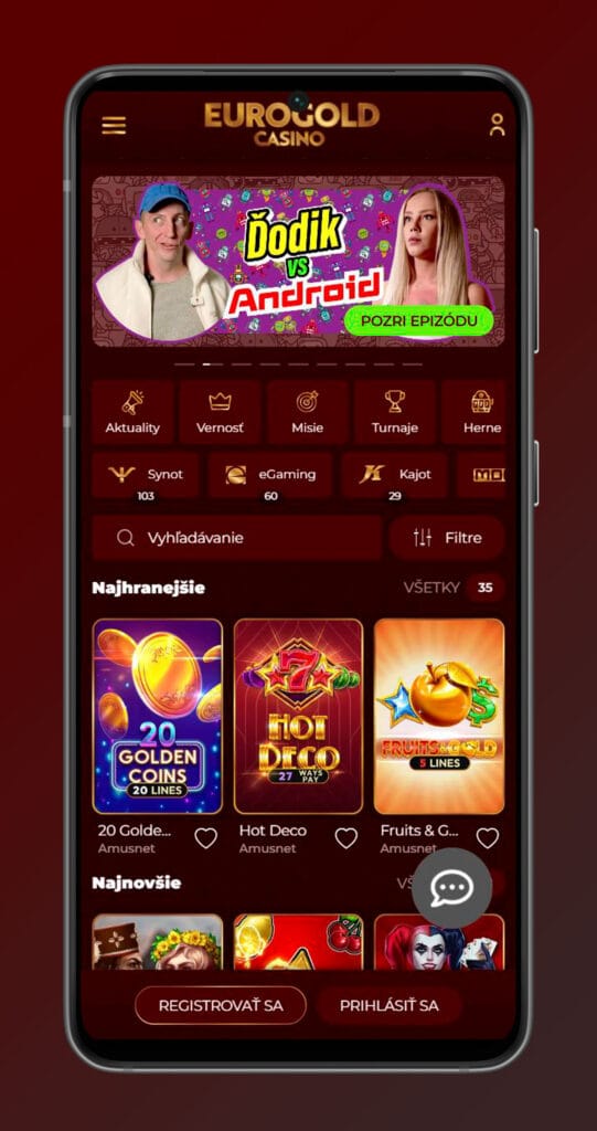 Mobilná aplikácia eurogold casino